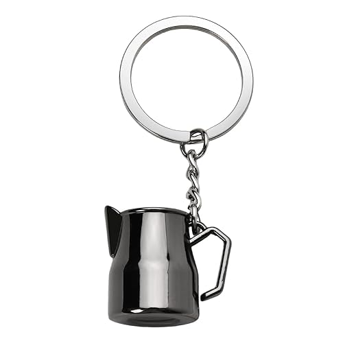 Realistic Black Coffee Pot Keychain for Coffee Latte Art Pitcher