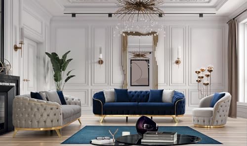 Generisch Chesterfield Sofa Maris - Samt - Sofa & Wohnlandschaft - 3-3-1 - Luxus Elegant - Wohnzimmer - 240 cm x 90 cm x 80 cm - Beige