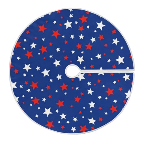 USA Patriotic Stars Memorial Christmas Tree Skirt Red Blue White Independence Day 48 Inches Xmas Tree Skirt Floor Door Mat Decorations for Holiday Party Indoor Outdoor Home Office Ornaments
