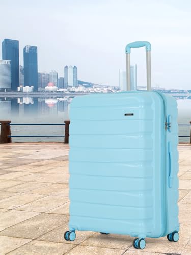 Image of Teakwood MA Trolley Bag, Hard with Zipper Closure, Adjustable Push Button & Cross Side Strap, Number Lock System 360 Degree (Large, Sky Blue)