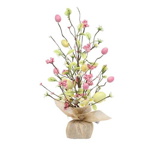 Fleur de Pâques Artificiel, Arbre de Pâques Deco avec Branches d'Œufs de Pâques, Décoration de Table en Forme d'œuf de Pâques pour Pâques Anniversaire Fête...