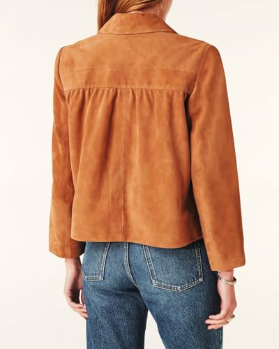 Women's Faux Suede Jacket Long Sleeve Snap Button Casual Outfits Open Front Turn Down Collar Outwear Jackets3