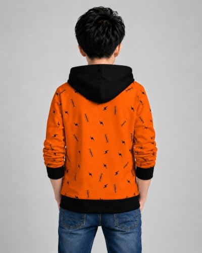 Image of TICOSS Kids Boys & Girls Hooded Neck Full Sleeves Typography Printed T Shirt, Orange, Pack of 1