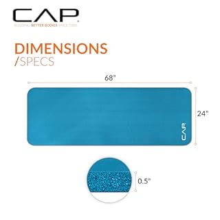 CAP Barbell Yoga Mat 1/2" Thick with Carrying Strap - High Density Exercise Mat for Yoga, Pilates, Stretching, Floor & Fitness Workouts - 68''x24''x1/2" | Teal