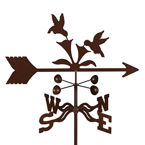 EZ Vane Steel Hummingbird Weathervane 80” Height, Includes Metal Garden Mount, Wind Cups & Brackets | Hand-Crafted and Family-Owned, Made in The USA with Triple Powder Coating, Limited