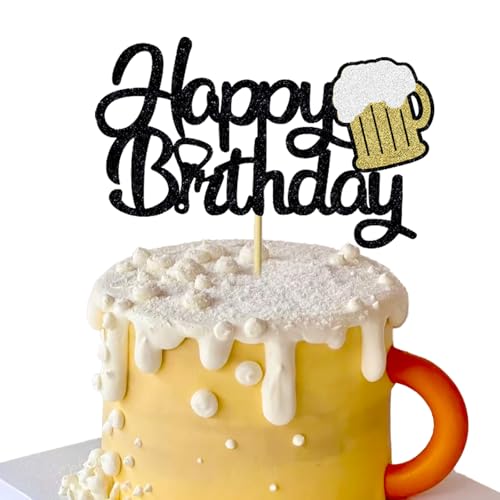 DIADARL Cheers & Beers Cake Topper Glitter Happy Birthday Beer Mug Cake Topper Decorations Adult Men Women Night Club Event Party