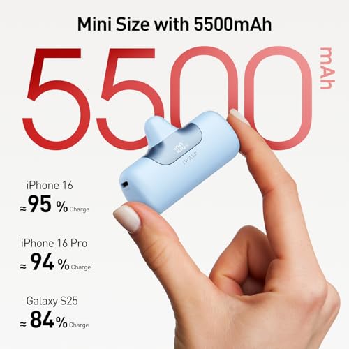 Image of iWALK Portable Charger 5500mAh Next-Gen Small Power Bank 22.5W Fast Charging Battery USB-C Portable Phone Charger for iPhone 17 /16 /15 17 Plus 17 Pro Max iPad, Samsung Galaxy S25 S24 Android,Baby Blue