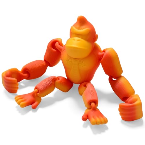 TEAONE 3D Printed Gorilla, Simulated Long-Armed Gorilla Animal Model for Desktop Decorative Ornament (Laser Orange, 10.8x7.3cm/4.25x2.87in)