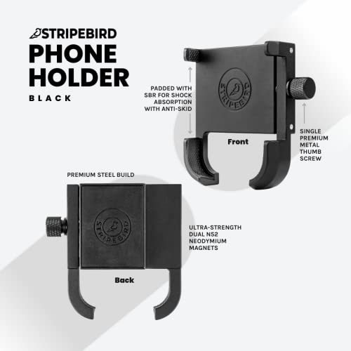 Stripebird - Original Golf Magnetic Phone Holder (Stealth Black) - Slim Smartphone Mount - Store And Access Device While You Golf - Ultra Strength Magnet Golf Phone Caddy - Record Golf Swing On Cell #TOP2
