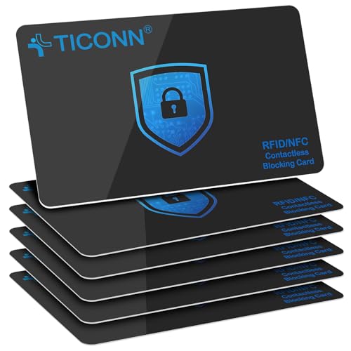 TICONN RFID Blocking Cards - 6 Pack, Premium Contactless NFC Debit Credit Card Passport Protector Blocker Set for Men & Women, Smart Slim Design Perfectly fits in Wallet/Purse (6)