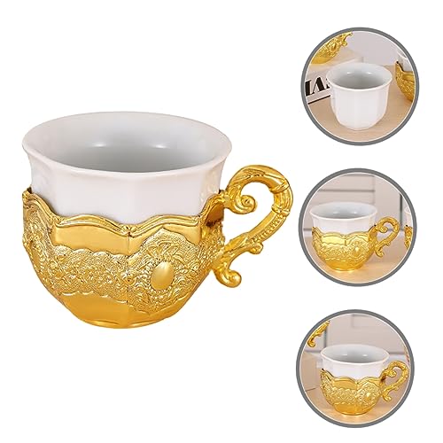 Yardwe Tassen Milchbecher Whiskygläser alter Weinwärmer Becher mit Metallgriff Keramikbecher Retro-Weinbecher Weinglas Porzellantasse Trinkbecher Aluminiumlegierung Antiquität Schnapsglas – Bild 3