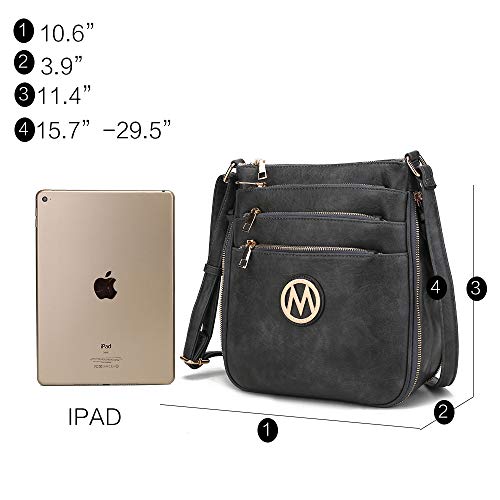 MKF Bolsa tiracolo feminina – Bolsa carteiro expansível de couro sintético – Alça de ombro para note