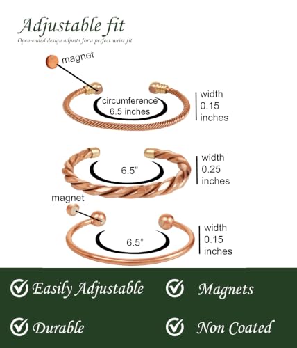 Image of Touchstone copper bracelet tibetan style. hand forged with solid and high gauge pure copper. set of 3 different designs in twisted pipe braided wires style.