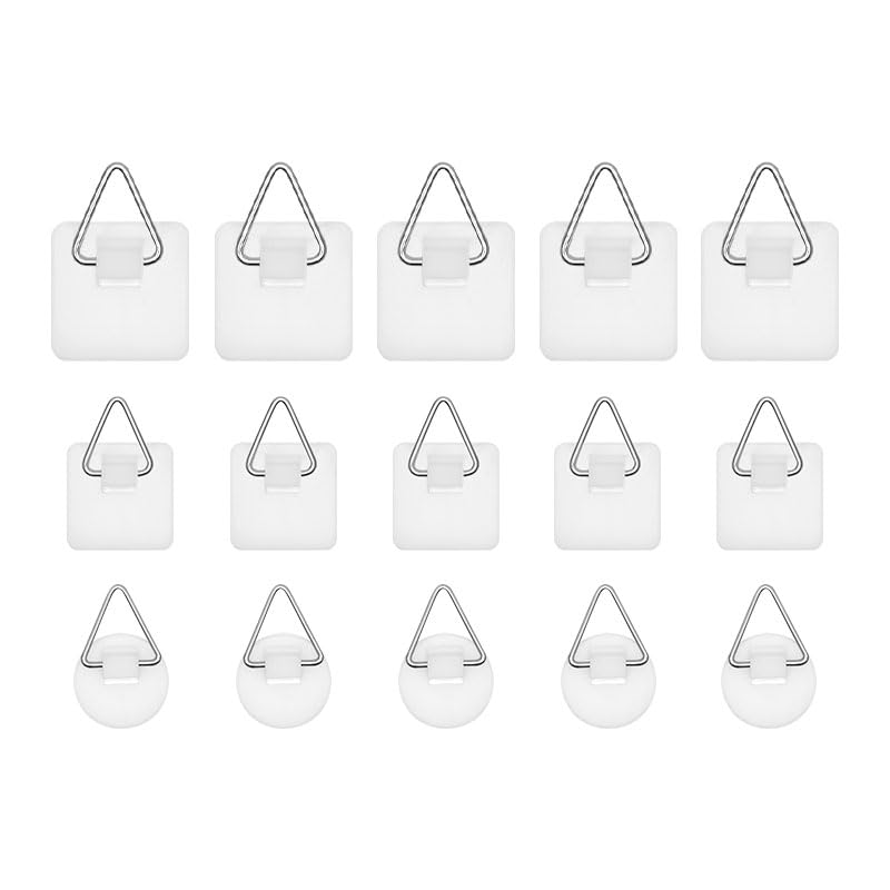 15Pcs Adhesive Picture Hooks, Invisible No Nails Sticky Hooks for Hanging Pictures Frames and Artwork, Strong Self-Adhesive Wall Hangers for Home Kitchen Bathroom