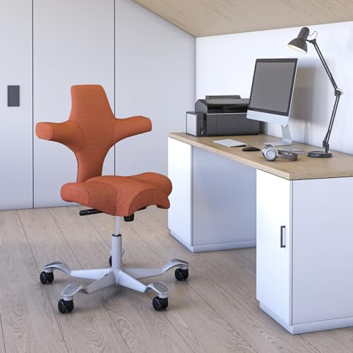 Image of HAG Capisco Standard Chair-Silver Frame-Upholstered Burnt Red