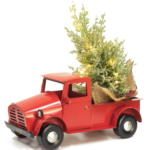KI Store Vintage Rotes Auto mit Weihnachtsbaum Beleuchtung 31cm Metall...