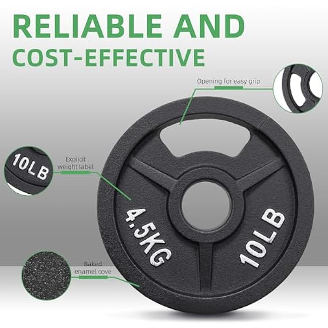 2-Inch Olympic Cast Iron Weight Plate for Strength Training & Weightlifting, Multiple Sizes