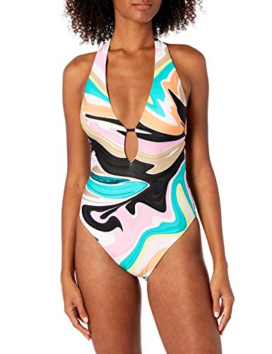 Trina Turk Women s Standard V-Plunge One Piece Swimsuit, Multi  Nazare, 4