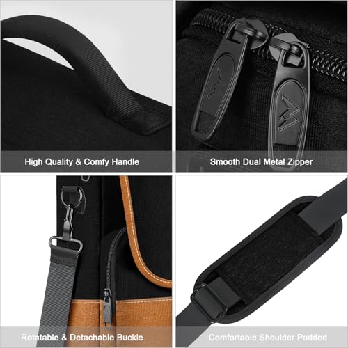 MATEIN 15.6 inch Messenger Bag for School, Briefcase Lightweight Men\'s Laptop Bag with Adjustable Shoulder Strap, Water Resistant Crossbody Satchel Computer Case for College Work, Black & Brown - Thumbnail 5