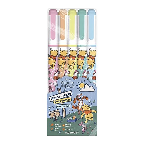 MARCA-TEXTO DUAS PONTAS CORES PASTEL URSINHO POOH - ESTOJO C/ 5 CORES LEO&LEO