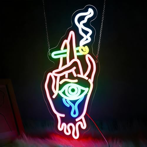 Image of Hand Eyes Neon Sign, JGHTURIE Bar Neon Signs for Wall Decor Red Light Up Sign USB Powered Led Signs for Man Cave Game Room Boys Beer Decoration