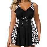 Tankini Mujer Bañador Pantalon Bikini Braga Alta Traje de baño de Piezas con Estampado Estilo Europeo y Americano Talla Grande Estilo Bañador con Falda Tankini Mujer Rojauctor (Negra XXXL)