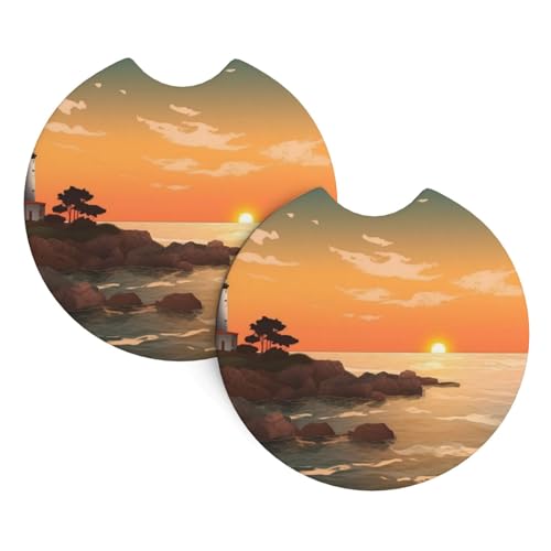 Portavasos para carro 2 piezas diseño paisaje atardecer miniatura 2