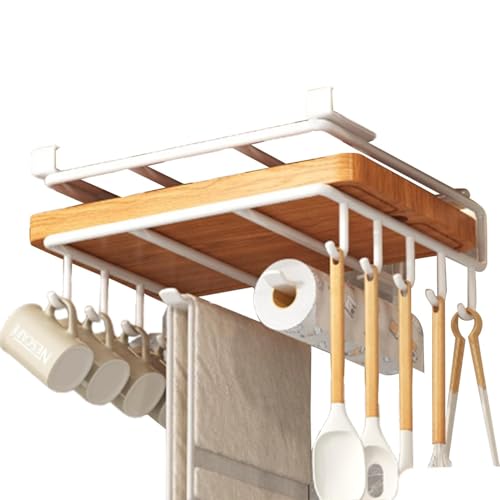 Under Cabinet Kitchen Towel Rack – Punch- Stainless Steel Holder For Paper Towels, Utensils, Film, Dish Towels, Bathroom Accessories, Multi-Use Hanging Organizer For Home, Sink Area