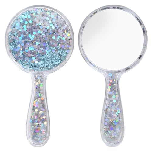 Naapesi Espejo de Mano, Espejo de Mano de Maquillaje Profesional, Espejo de Mano Mini con Cómodo, Bricolaje Pequeño Espejo,Regalos para Mujeres, 15 x 7.5 cm Espejo de Mano (Azul)