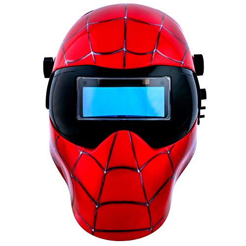 Save Phace Auto Darkening Welding Helmet Spiderman Gen Y - Ear To Ear Vision Welder Hood With 2Nd Largest Viewing Mask For Smac/Mig/Tig/Spot - 2 Arc Sensors Solar Powered And Grind Mode (3012336) #TOP1