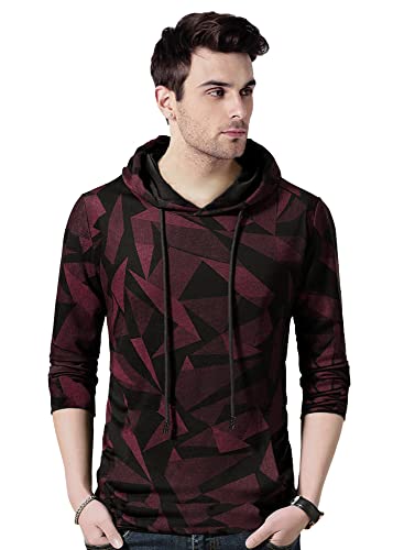 Image of EYEBOGLER Men's Hooded Neck Full Sleeves Printed Regular Fit T-Shirt