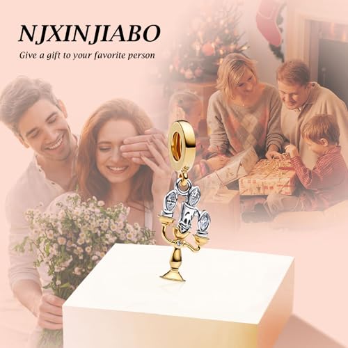 Image of S925 Sterling Silver Gold Plated Romantic Charms, Gifts for Mom Girlfriend Family on Valentine's Day Birthday Christmas Anniversary, Bracelet Necklace Bead Charm