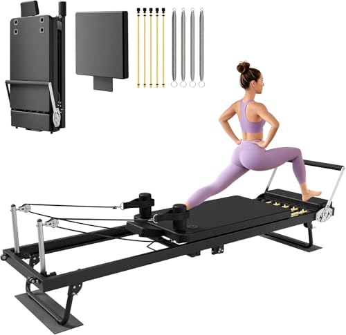 MU Pilates Reformer, Foldable Reformer Pilates Machine with Dual Resistance for Home Use and Gym Workout, Suitable for Advanced and Beginners Users, 91.5"