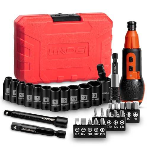 LLNDEI 31Pcs Electric Screwdriver, 4V Cordless Screwdriver Rechargeable with 15PCS
