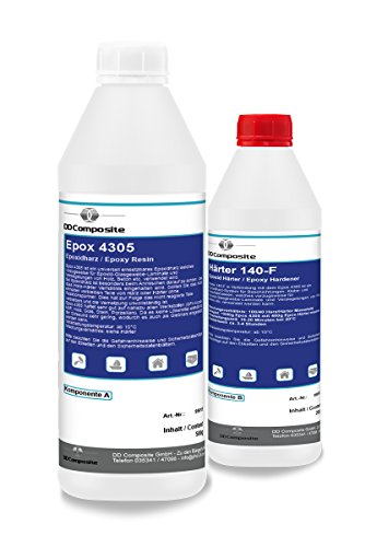 Klebeharz Epoxidharz 4305 500g + Härter 140-F 200g | zwei Komponentenkleber | schnelle Verklebung | hochfest | Reparaturen Holz Metall Beton Styropor GFK | niedrige Viskosität | Mischverhältnis 1:2 Cover