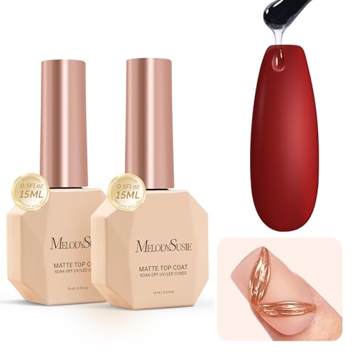 Image of MelodySusie 2Pcs 15ml Matte Gel Top Coat - Powder-Resist Formula, Long-Lasting UV Curable for Detail Chrome Powder Painting, DIY Nail Art, Salon-Grade Matte Finish