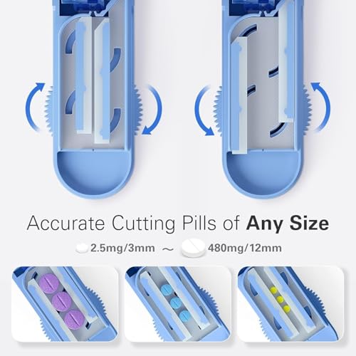 Image of ONE PIX Multiple Pill Cutter Splitter for Small and Tiny Pills, Accurate 1 /2 Tablet Splitter with Adjustable Bars & Hidden Blade, Safely Cuts Large Medication for Seniors & Pets, Blue
