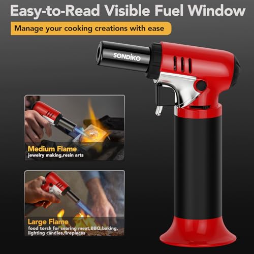 Image of Sondiko Butane Torch Lighter with Visible Fuel Window, Refillable Soldering Torch with Adjustable Flame for Welding, Resin Art, Industrial(Butane Gas Not Included)
