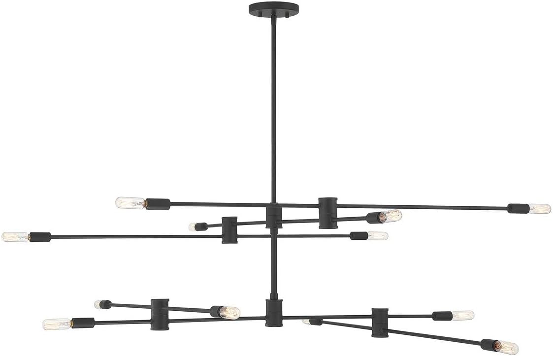 Savoy House 1-7001-12-89 Lyrique Industrial Vintage Chandelier with Adjustable Arms, 12-Light 720 Total Watts, 15" H x 54" W, Matte Black