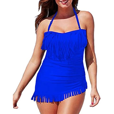 Eternatastic Women's Halter Top Tankini Sets Fringe Swimwear S Dblue Cover