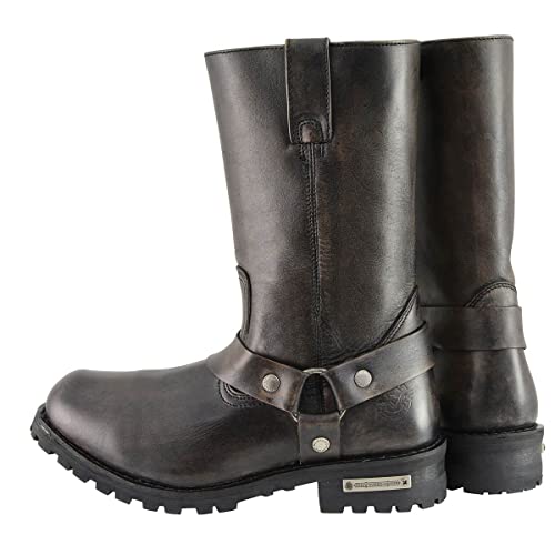 Image of Milwaukee Leather Men's Distressed Brown Leather Wide Width 11-inch Square Toe Harness Motorcycle Boots MBM9005W - 14W