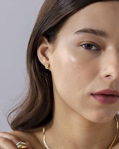 PAVOI 14K Gold Plated Sterling Silver Posts Seashell Statement Earrings for Women | Cubic Zirconia Reconstructed Baroque Freshwater Pearl Stud Earring | Brushed Textured Conch Chunky Earrings4