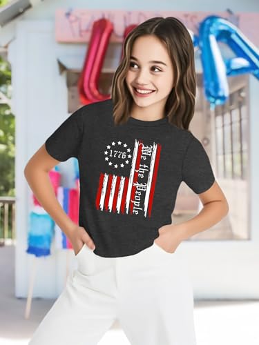 Image of VVNTY Girls American Flag Crop Tops Kids USA Crop Shirt Patriotic 4th of July Tops 5-14 Years