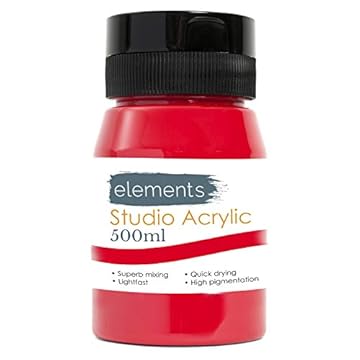 Elements 500ml Acrylic Paint 500 ml Tub - Quick Drying Acrylic Paints with High Pigment and Vibrant Colour Pigment Crimson