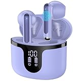 BHNYBWUL Wireless Earbuds, 2025 Bluetooth 5.3 Headphones HiFi Stereo 50H Playback Ear Buds with Led Digital Display, ENC Noise Cancelling Earbuds for Laptop Computer, iOS, Android, Purple