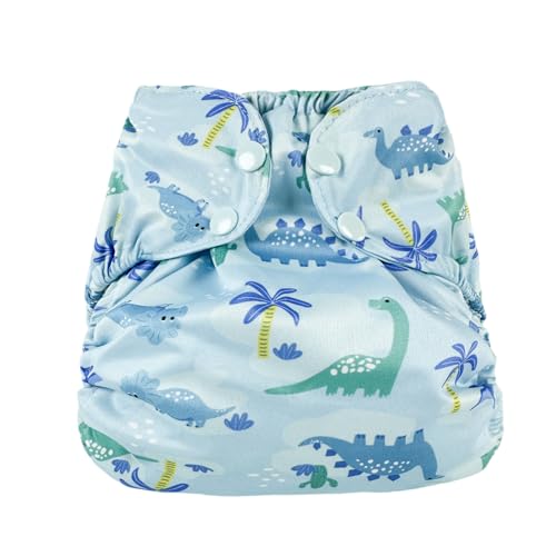 BISENKID Waterproof Cloth Diaper Cover Reusable Swim Diaper - Adjustable Outer Shell Over an Absorbent Inner Layer to Prevent Urine Blowouts - Outer Dinosaur Size 1 (7-17lbs)