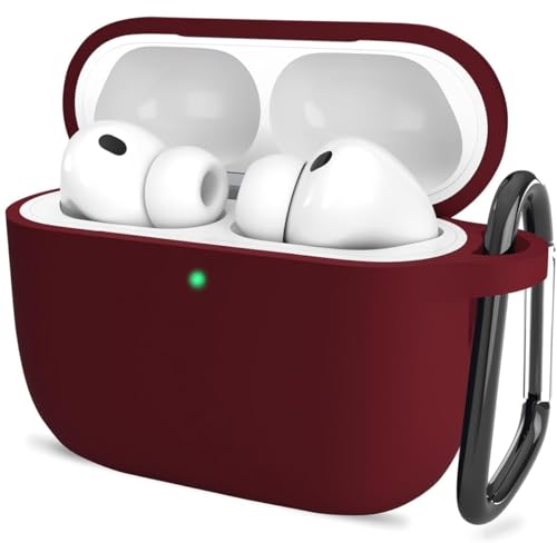 Image of New Soft Silicone Case Compatible with Apple AirPods Pro 3 Generation (2025) Protective Silicone 360 Full Protection Dust-Proof Shockproof Case Cover with Hook (Cover Only) (Burgundy)