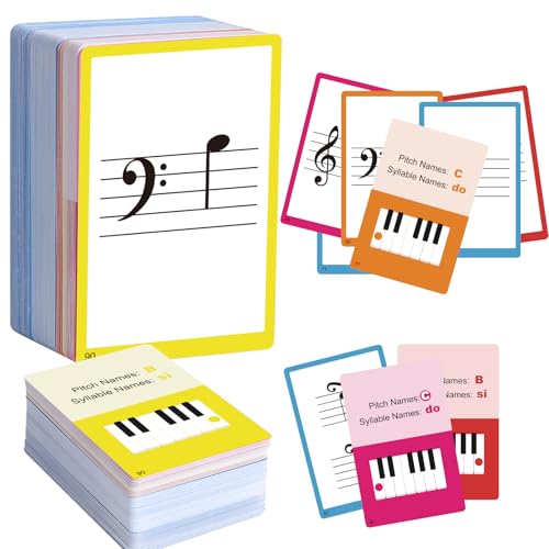 Tarjetas flash de música, 104 tarjetas flash de piano, símbolos musicales básicos, notación del personal, nombres de tono/sílaba, posición del teclado, plano/afilado, tarjetas educativas para