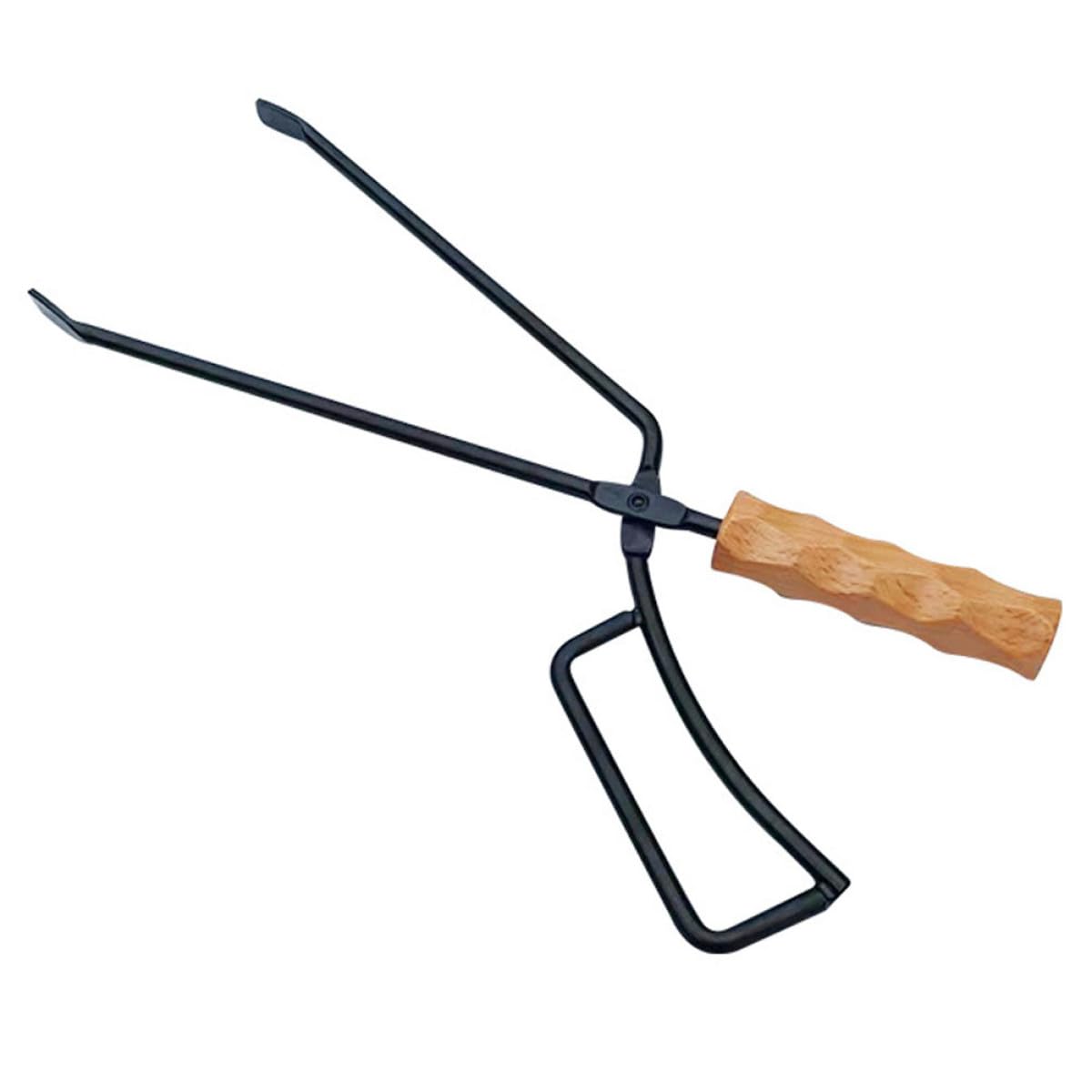 Pinza per Carbone Allungata in Acciaio Manico in Legno, Pinze da Fuoco Leggere e Resistenti per Barbecue e Campeggio, Morsetto per Legna da Ardere e Carbonella per Uso Esterno