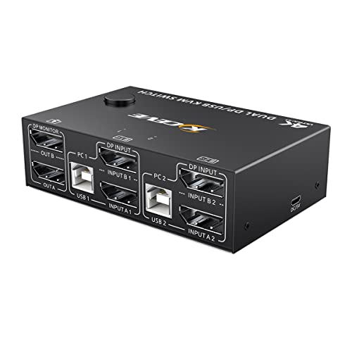 Dual Monitor KVM Switch DisplayPort 8K@30Hz 4K@144Hz 2 in 2 Out,DP KVM Switch and 4 USB Ports for 2 Computers,Backnward Compatible DP1.2 with DP+UBS Cables and Wired Controller